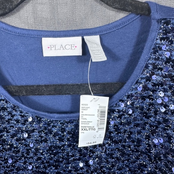 The Children's Place Girls Sequin Plaid Dress Blue Size 16 XXL - Picture 3 of 8